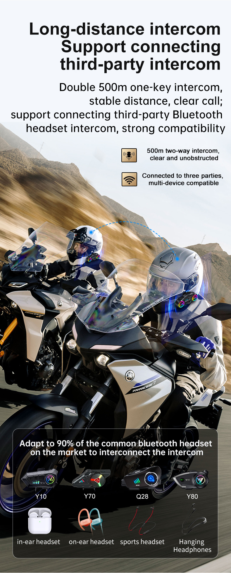 Cross-Border New Y13Pro Double Intercom Motorcycle Helmet Headset Dual-Core Bluetooth 6.0 Music Sharing Radio