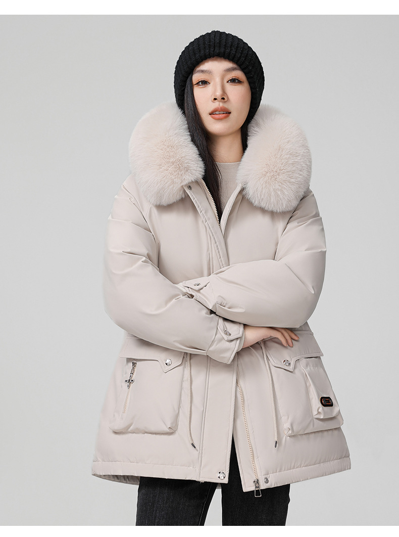 Cross border clothing with padding thickening to overcome women's short 2024 winter new style big fur collar slim fit_voghion.com