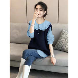 娃娃领真两件毛衣小个子高级感减龄宽松针织衫女早春2025新款欧货