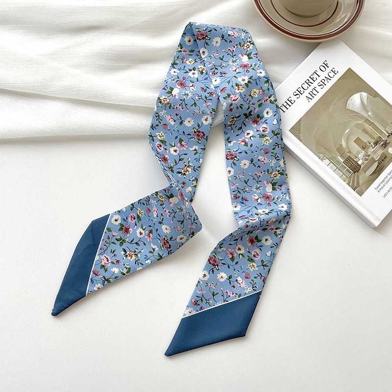 Bufandas de seda delgadas y largas para mujeres primavera y verano multifuncional bolsas de pelo atadas de pañuelo decorado correa de pelo tocado de correa