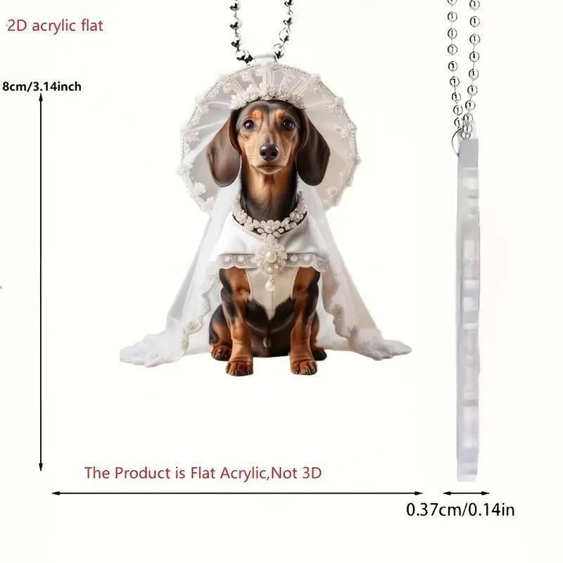 Creativo nuevo lindo vestido de boda cachorro de vacaciones colgante plano transfronterizo automóvil interior colgante acrílico mochila colgante image 5