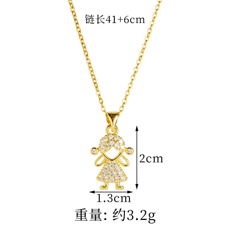 Collar de oro de arena vietnamita, temperamento de moda, diamantes huecos, pendientes de niña feliz, lujo ligero para mujer, joyería de alta gama