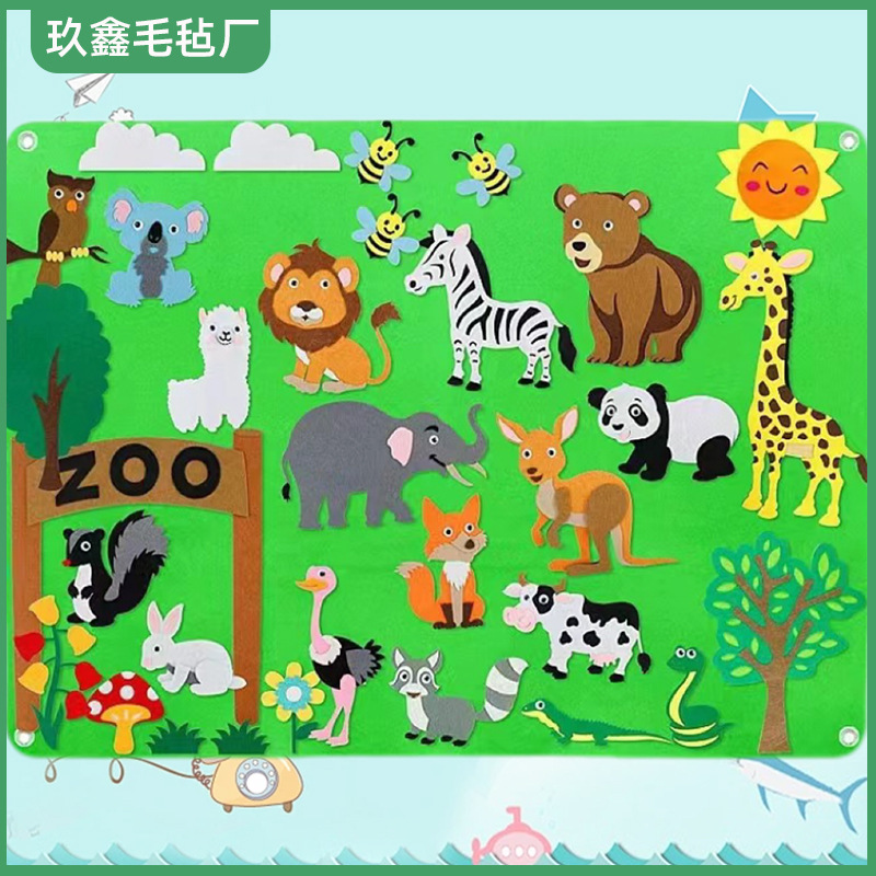 Fabricantes de granja mayorista educación temprana infantil pared pegatinas elementos de dibujos animados jardín de infantes aprender felt al por mayor