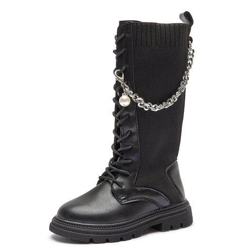 Children's Knitted Stretch Boots Girls' Boots Autumn and Winter Single Boots  New High Boots Princess Shoes Mid-calf Sock Boots