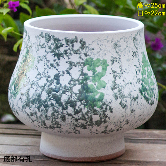 Large Diameter Wine Glass Blue Flower Handmade Stoneware Breathable Flower Pot Suitable for Bougainvillea Succulents Indoor and Outdoor Use