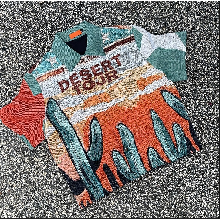 American Retro Desert Cactus Print Short-Sleeved Shirt, Men's High Street Style Loose Cardigan Top American Retro Desert Cactus Print Short-Sleeved Shirt, Men's High Street Style Loose Cardigan Top