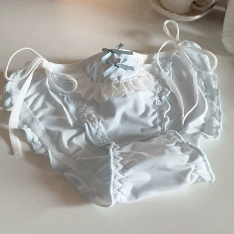 Lolita maid underwear set, women's ice-silk & lace, nylon with cotton crotch, one size