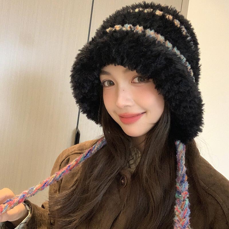秋冬季毛绒会叫小羊角保暖包头加绒护耳毛线帽女百搭防寒针织帽子|undefined