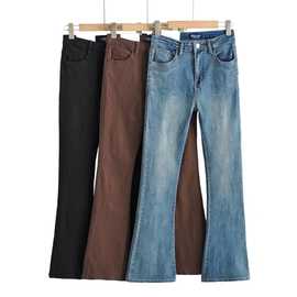 K006-21冬季新款 美式复古三色牛仔喇叭裤高腰修饰身材显腿长长裤