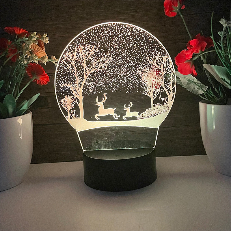 Regalo de dibujos animados creativo base redonda dinosaurio LED Navidad creativa luz nocturna 3D luz estéreo luz LED pequeña lámpara de mesa
