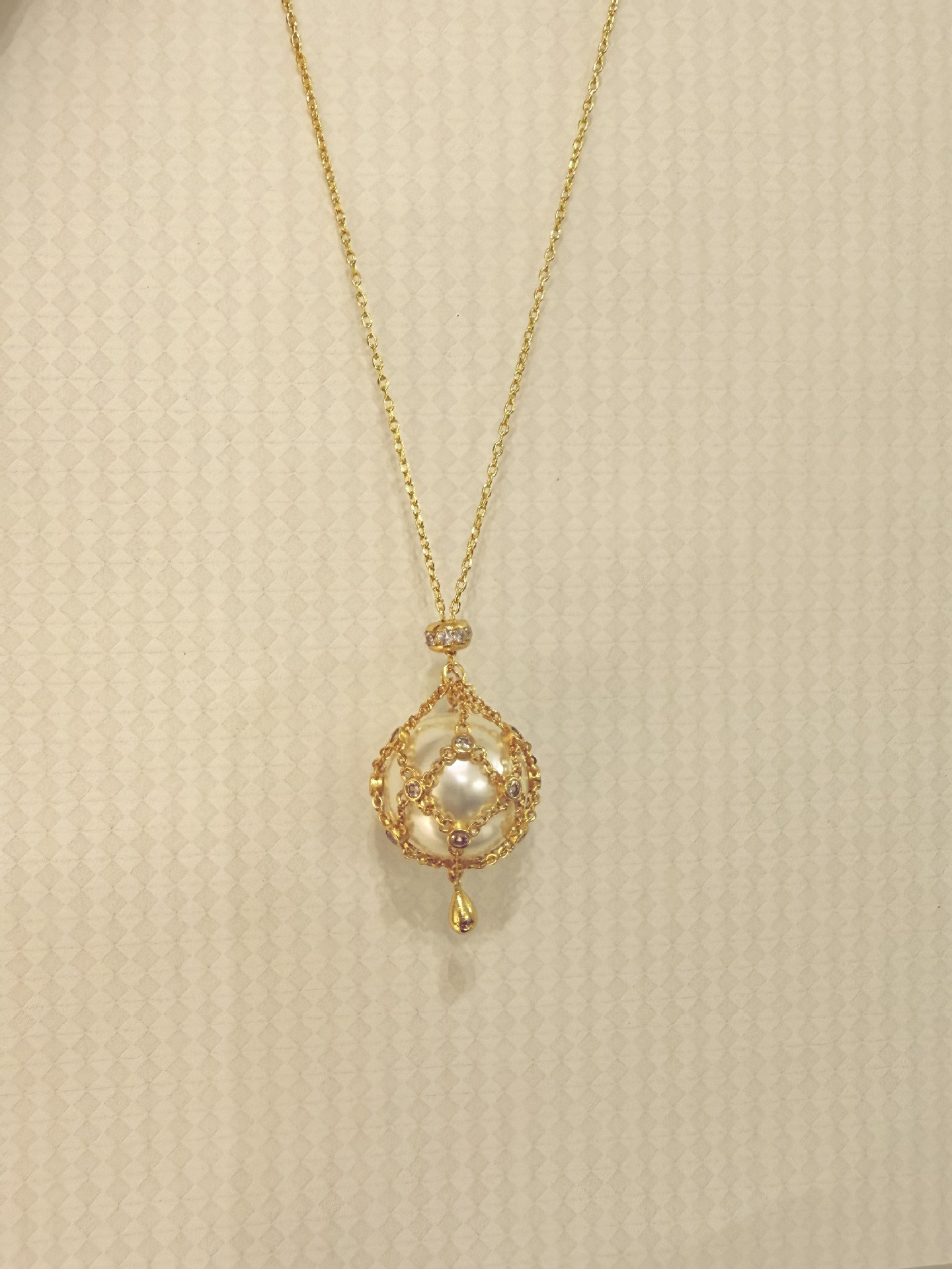 골드 버블 망사 진주 목걸이 - 17mm