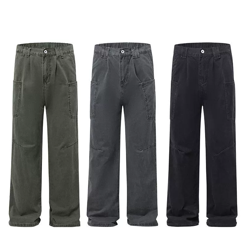 Mingshen Men's Retro Washing High Street Gray Work Pants Maillard Men's Cleanfit Straight Casual Pants