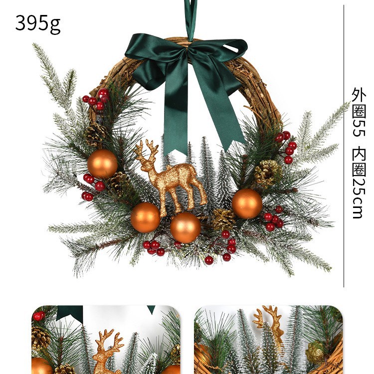 Decoraciones de Navidad guirlandas puertas colgadas pinos golden curry bolas de fruta roja red