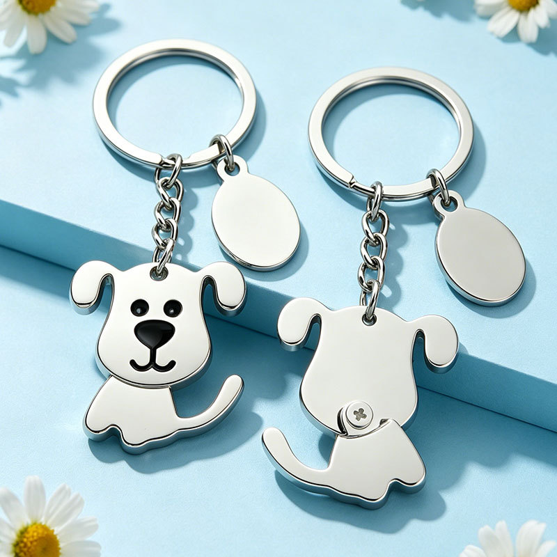 Llavero brillante de gato y perro, regalo pequeño para la apertura de tienda de mascotas, llavero metálico de animal de dibujos animados DIY, personalizable