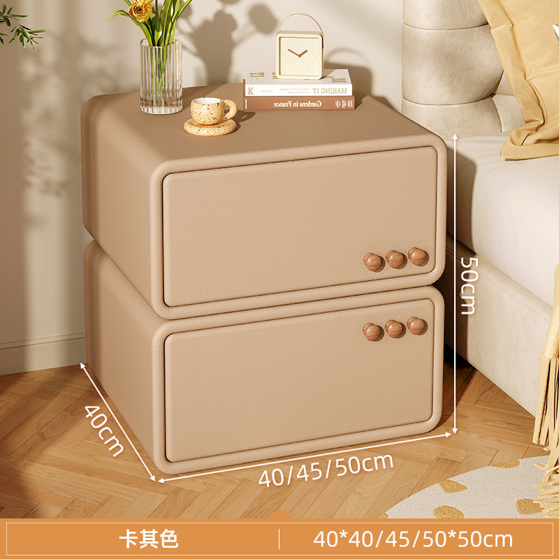 Madera maciza mesita de noche nueva simple casa moderna mesita cuero pequeño dormitorio luz lujo crema estilo armario
