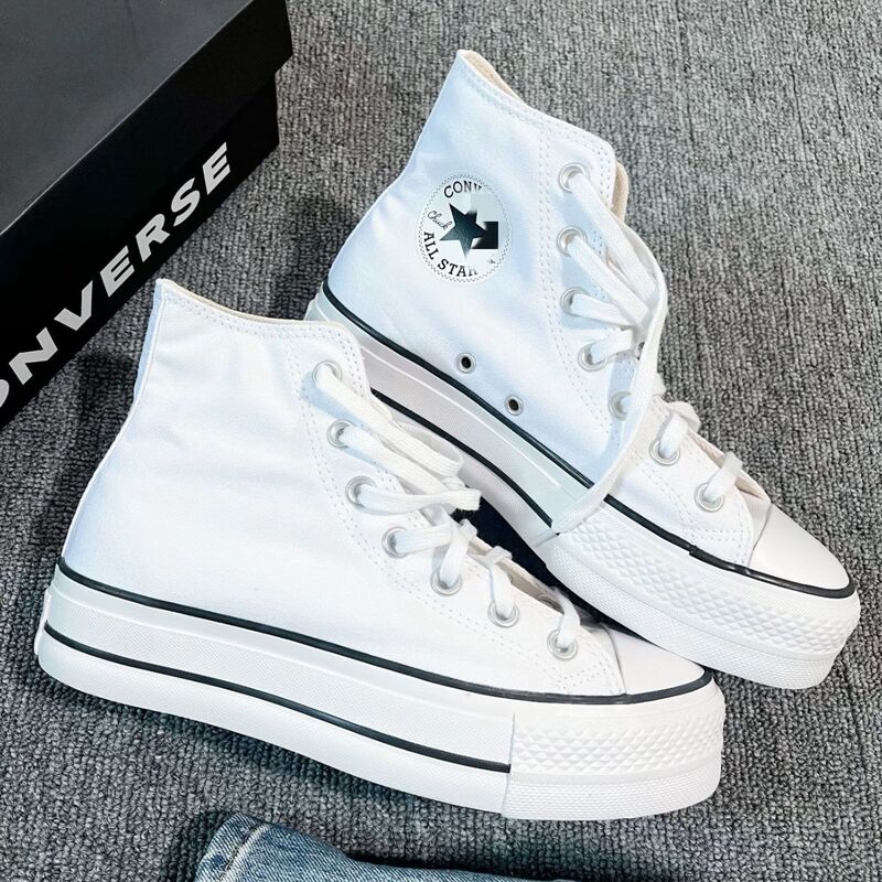 Miqi Converse All Star platform canvas shoes for women, 1970s style, white sneakers, casual and versatile, height-increasing sneakers Miqi Converse All Star platform canvas shoes for women, 1970s style, white sneakers, casual and versatile, height-increasing sneakers