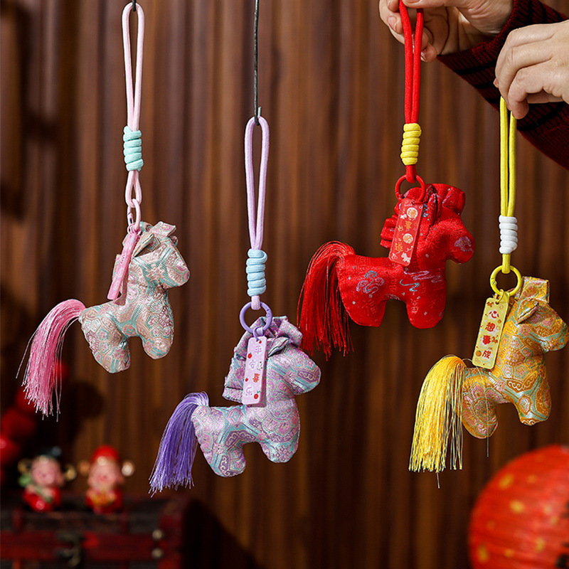 Chinese-Style Fortune Pendant, Brocade Zodiac Ornament, Living Room Decoration, Song-Style Brocade Small Horse Gourd Pendant, Sachet
