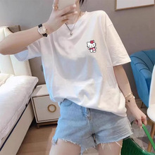 纯棉新款夏季别致hello kitty猫短袖T恤女可爱凯蒂猫百搭减龄上衣