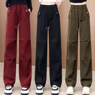 美式束脚工装裤女夏季新款高腰显瘦坠感直筒裤休闲运动阔腿裤子