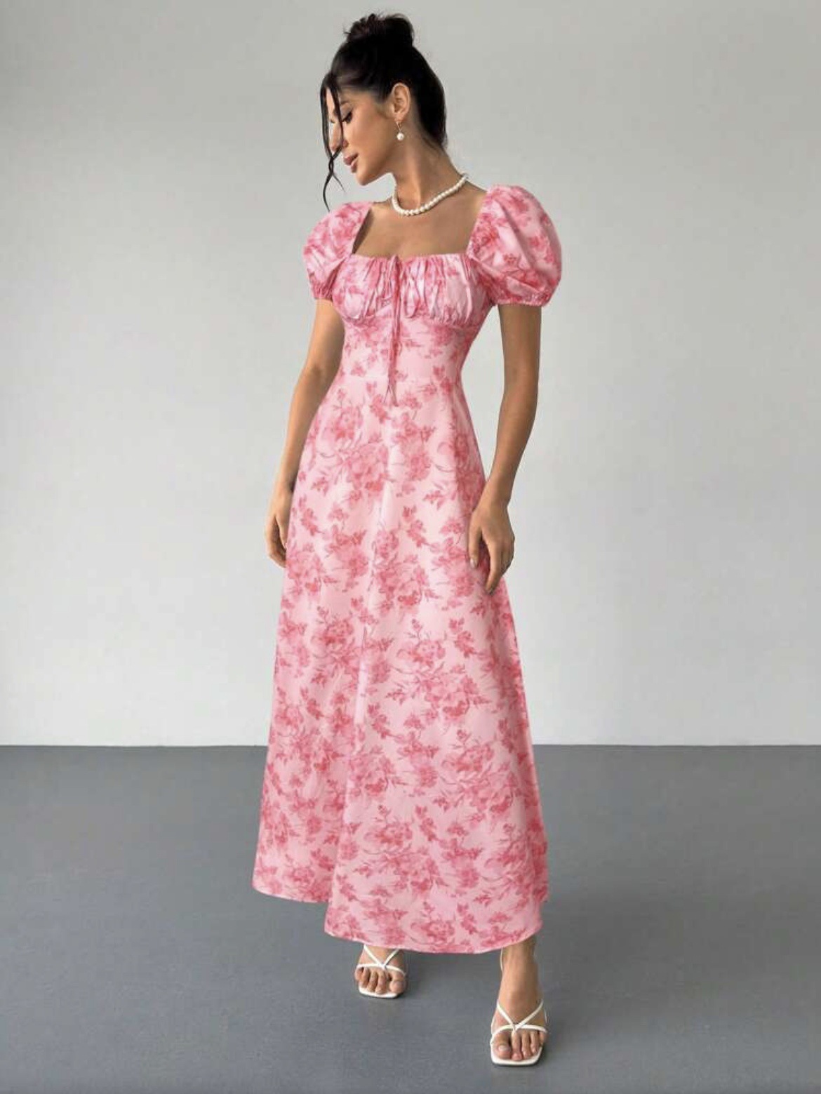Women's Floral Print Short Sleeve Bodycon Flared Maxi Dress – Slim Fit Casual Summer Gown_ecoleips.com