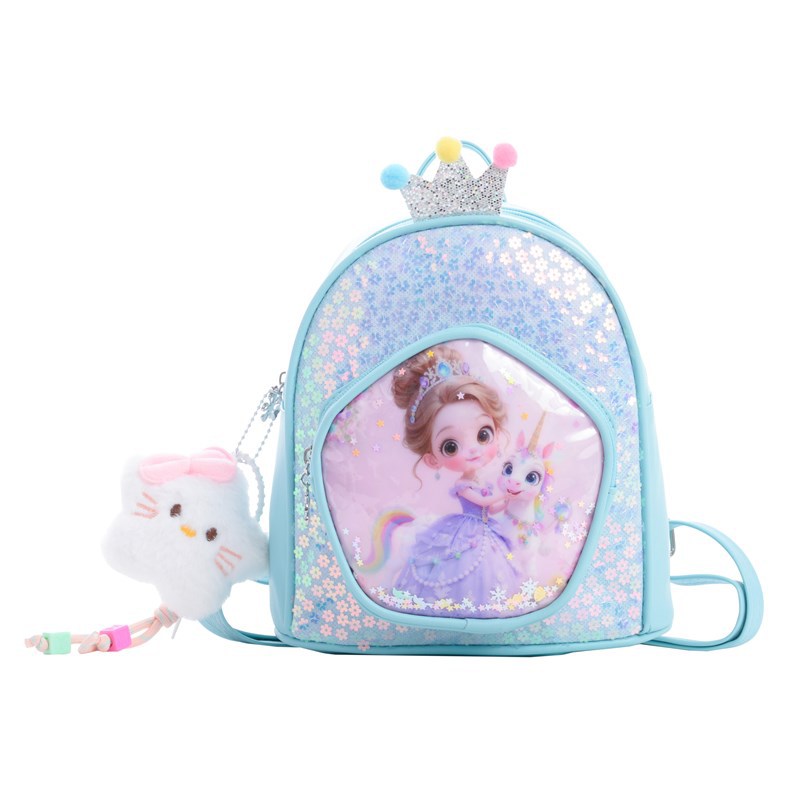 Nueva mochila infantil de dibujos animados de moda sequinilla viaje bebé mochila princesa con colgante mochila de moda