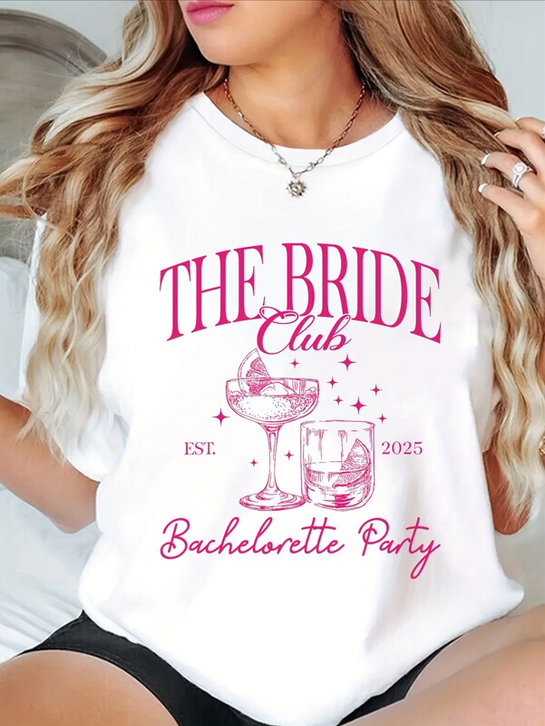 2025 Cross-Border European Size Women's Casual Short-Sleeve T-Shirt - "Bride Club" Bachelor Party Design
