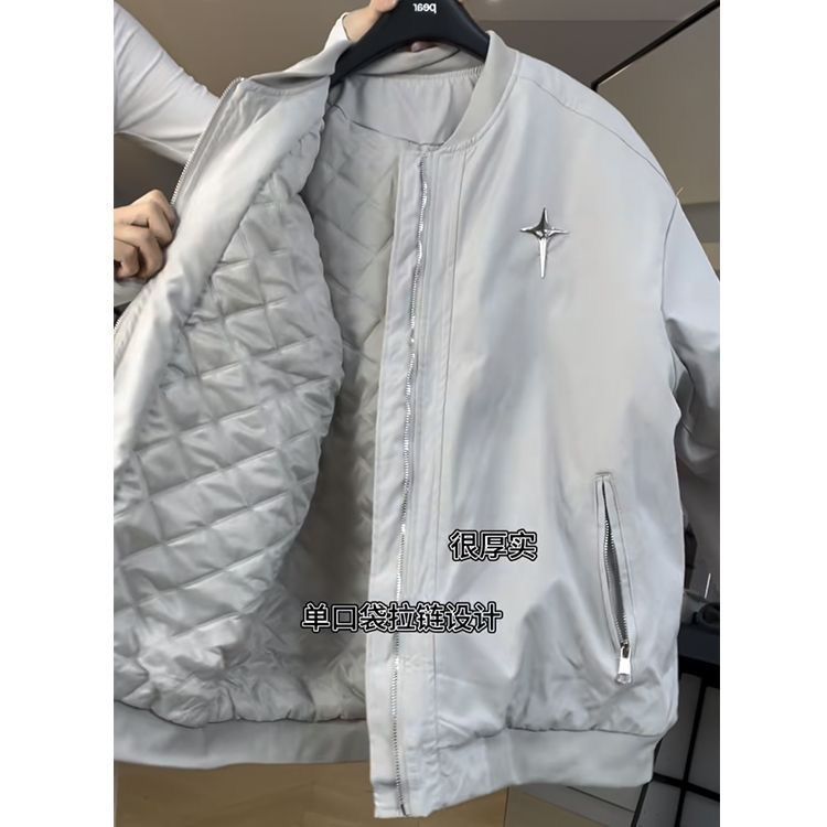 美式高街夹棉加厚飞行员夹克女潮牌情侣棒球服棉衣ins棉服外套