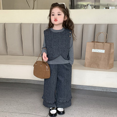 女童套装秋装2025新款洋气时髦儿童女宝宝韩系休闲秋季马甲三件套