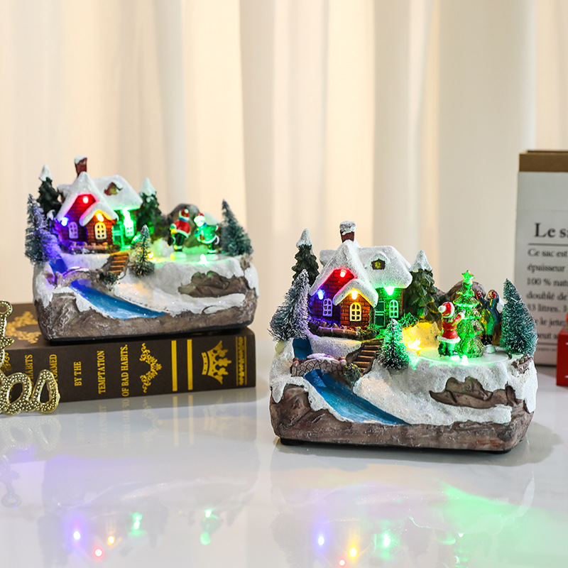 New rotating resin ornaments with music Christmas scene gifts Christmas snow scene flowing water window ornaments