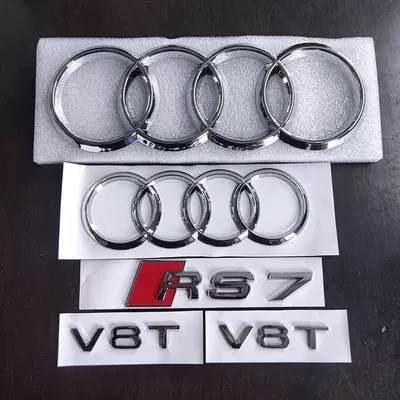 Audi RS7 car emblem, original A7 modified front grille, four-ring emblem, V8T side emblem, black rear tail emblem, car accessories (Car logo) - standard-rs7