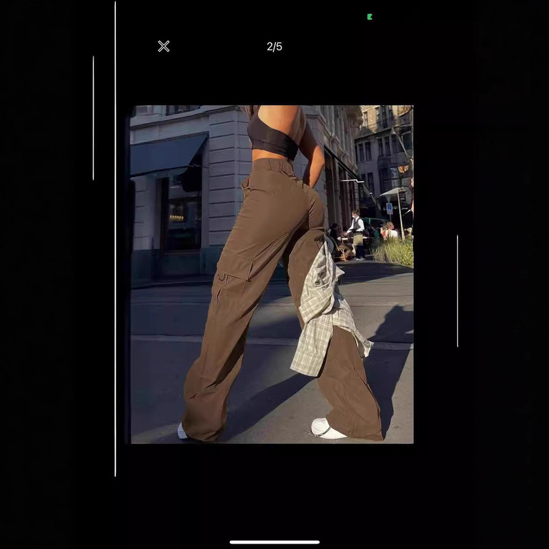 European and American Women's Street Fashion Multi-Pocket Button Cargo Straight-Leg High-Waisted Slimming Loose Cargo Pants European and American Women's Street Fashion Multi-Pocket Button Cargo Straight-Leg High-Waisted Slimming Loose Cargo Pants