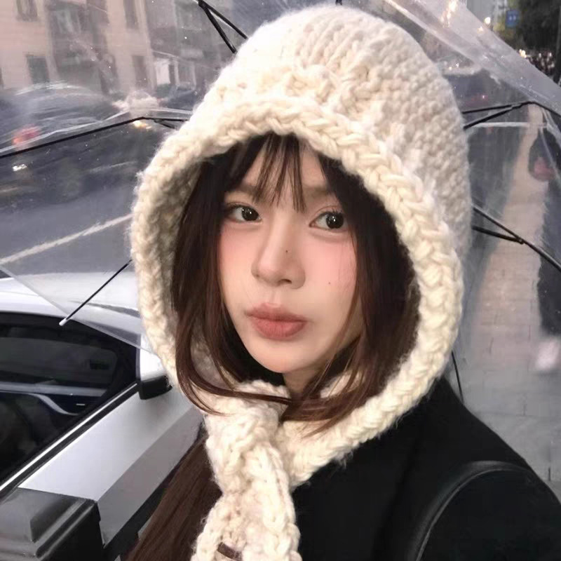 韩国东大门新款手工粗毛线编织帽子女秋冬针织帽保暖巴拉克拉法帽|undefined