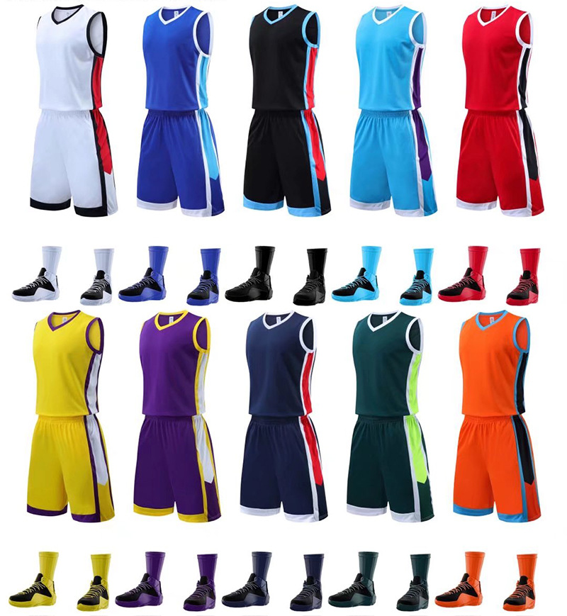 Basketball uniform set men's adult children's team uniform printing summer breathable training vest competition team uniform blue jersey