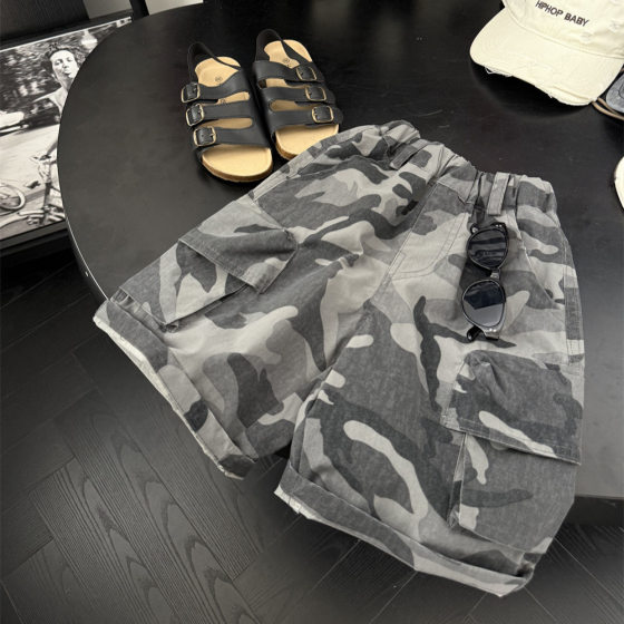 Boys' 2025 Summer American Style Outdoor Camouflage Pants Children's Big Pocket Cool Pants Skateboard Work Pants