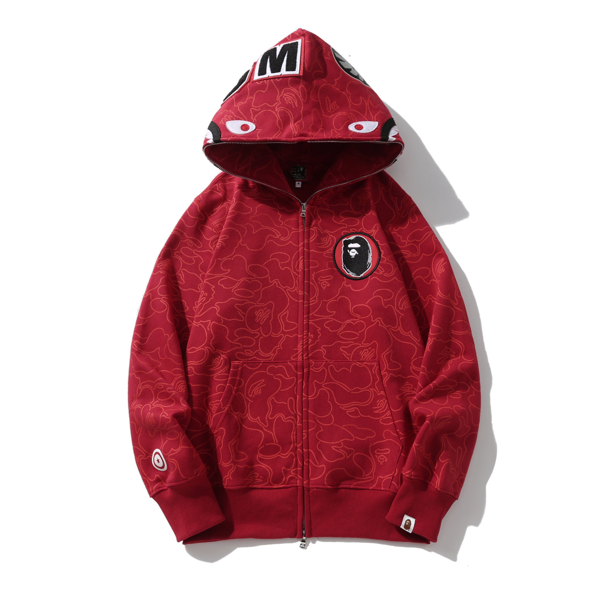 BAPE Miami 4th Anniversary Shark Hoodie Double Hood Full Zip Red Camo