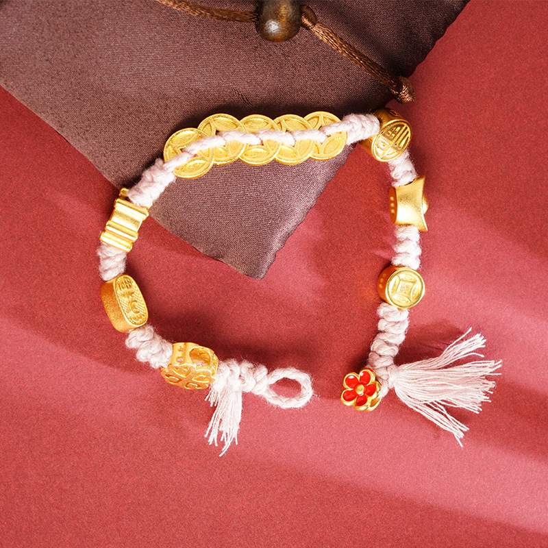 Monedas de bronce franceses antiguas bordas de mano tejida pulsera de oro de arena mujer lujosa ligera joyería retro