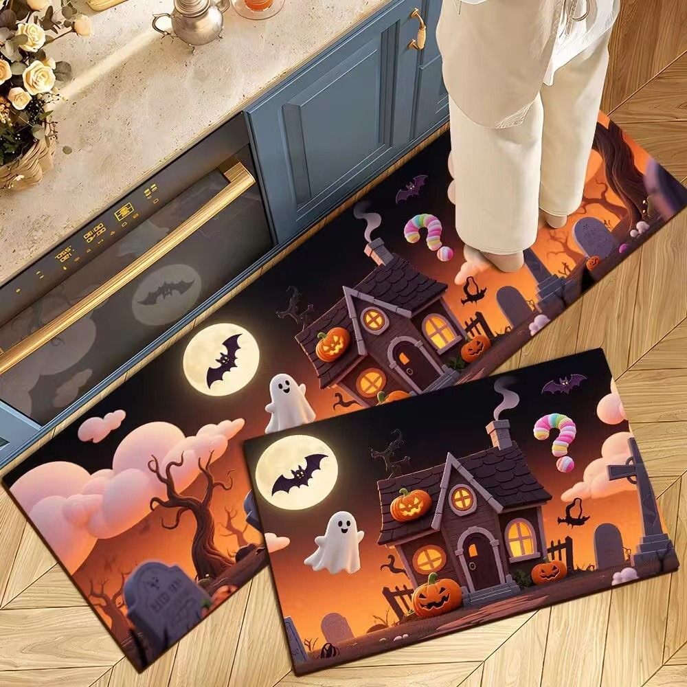Decoración de Halloween cocina alfombra de suelo americana resistente a la suciedad fácil de cuidar alfombra de suelo de dos piezas en la puerta alfombra de cristal
