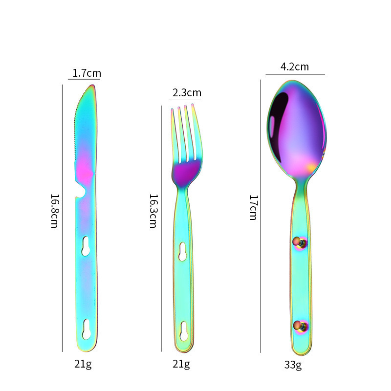 Cuchillo de vajilla al aire libre de acero inoxidable extraíble transfronterizo 410, tenedor y cuchara 3-en-1 de camping multifunción tenedor y cuchara vajilla portátil