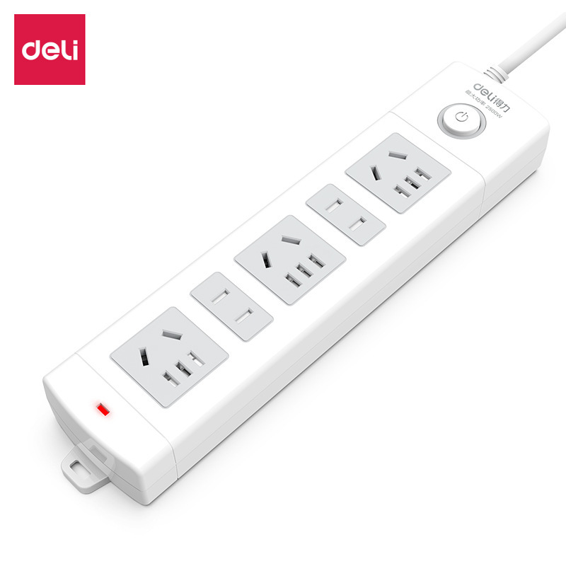 得力18202新国标大功率家用排插2米线插座多孔位保护门插排插线板