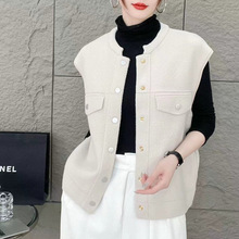 2024秋冬新款女装仿水貂绒针织马甲女韩系气质圆领宽松毛衣背心潮