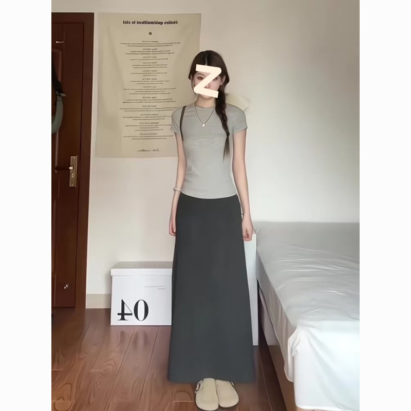 フレンチグレーのヒップカバースカート女性のための春と夏の2025新しいハイウエストAラインアンブレラスカートスリム気質フィッシュテールスカート|undefined