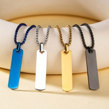 跨境欧美热销不锈钢光面立体长条可刻字男士简约时尚钛钢项链批发