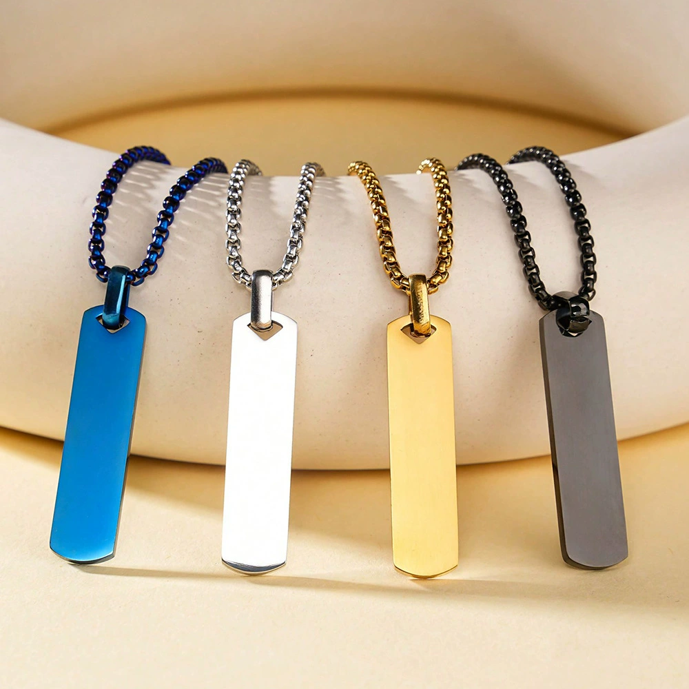 Трансграничное европейское и американское популярное мужское ожерелье из нержавеющей стали с глянцевой трехмерной длинной полосой и гравировкой, простое и модное ожерелье из титановой стали оптом