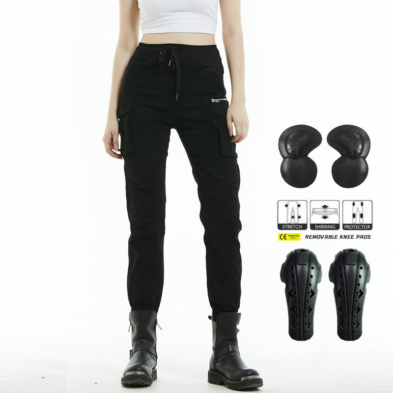 VOLERO pantalones vaqueros de la motocicleta de las mujeres de camuflaje atado al tobillo multi-Bolsa de ropa de trabajo motocicleta montar pantalones anti-caída equipo de protección alargado