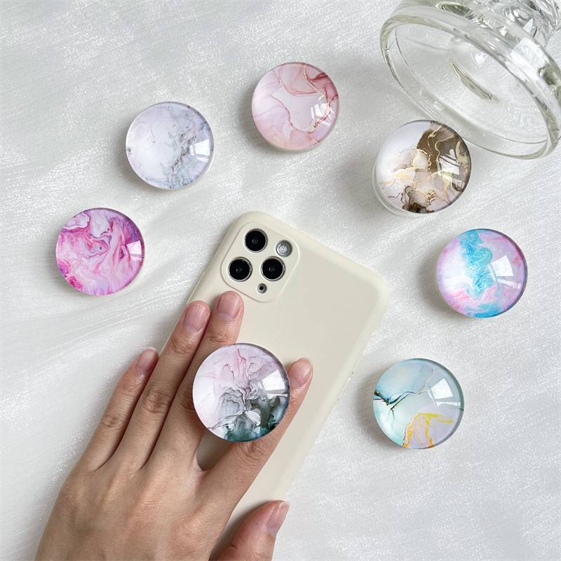 24g Weight Mobile Phone Universal Applicable Brands Airbag Bracket Classification Glass Material Marble Pattern Chinoiserie, Simple Style Style Marble Glass Chinoiserie Simple Style Mobile Phone Universal Airbag Bracket 3