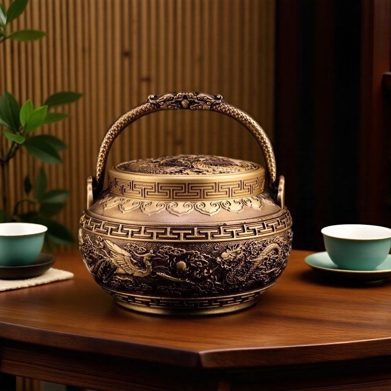 批发黄铜龙凤呈祥暖手炉家用室内中式提手香薰炉仿古檀香盘香炉