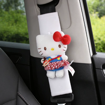 New Spring Outing Hello Kitty Seat belt shoulder pad - white-shoulder-pads-crystal-velvet-plaid-skirt-dark-blue-kt-single