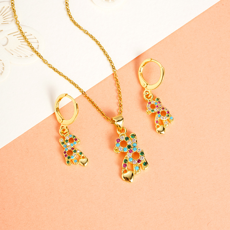 Collar de oro de arena vietnamita, diseño, lindo color, círculo de diamantes, pendientes de oso