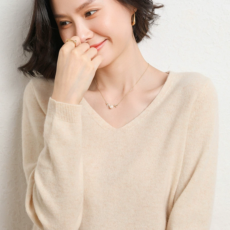 Осенняя свитер с V-образным вырезом, вязаный длинный рукав, корейский стиль, оверсайз