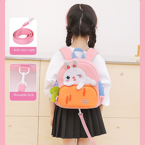 Preschool girl's backpack, cute carrot rabbit double shoulder bag for children, breathable back support, large capacity children's backpack